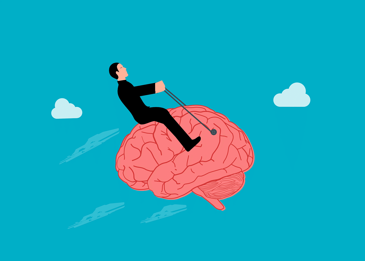 Entrepreneur on a Brain Flying though the sky